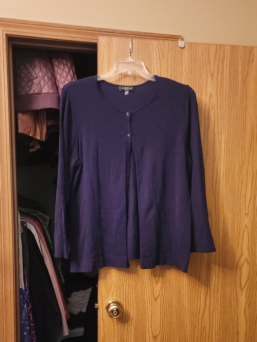 august silk purple long-sleeve button-front cardigan